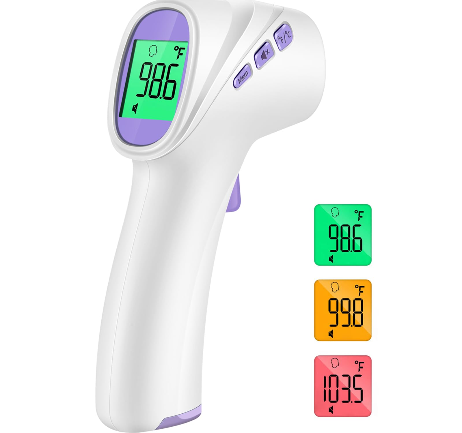 YEYUN Forehead Thermometer for Adults, Kids \u0026 Babies, No-Touch Infrared Thermometer, Digital Thermometer with LCD Backlight Display, Fever Alarm and 1s Instant Reading - Purple GUI